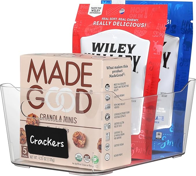 Clear Plastic Storage Bins with Labels, Pantry Organizers and Storage Containers Fridge Organizer Bins Kitchen Cabinet Organization for Organizing Medicine Cabinet Organizer Bin Bathroom Refrigerator