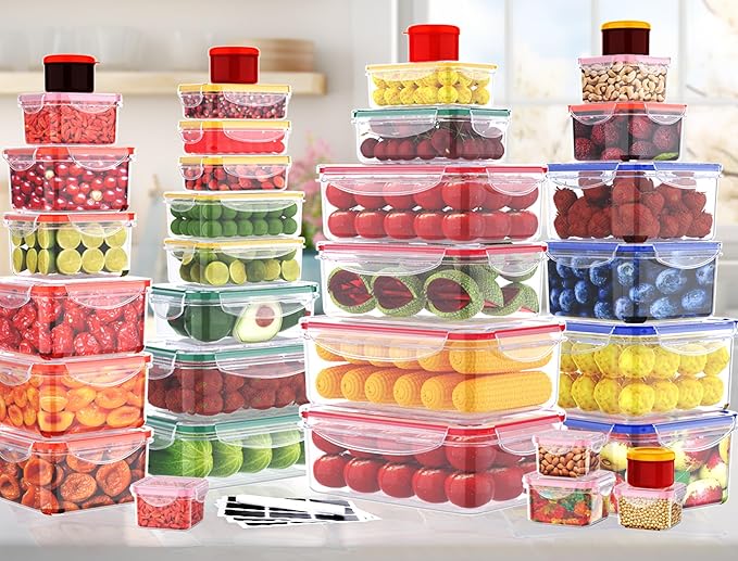 70 Pcs Large Food Storage Containers with Lids Airtight-2500ML to Small Box,Total 22812 ML Stackable Kitchen Bowls Set(35 Containers,35 Lids)-BPA Free Leak proof Plastic Boxes-Microwave safe
