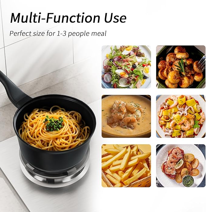 Nonstick Saucepan with Lid,2.4 Quart Ceramic Glaze Coated Small Pot, Anti-Detachment Design of The Handle “Design of The Heat Exchange Space at The Bottom of The Pan” PFOA PFOS Free