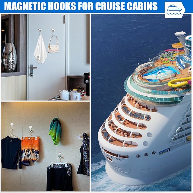 LOVIMAG Hooks, 40lbs+ Magnetic Magnet Hook 2025 Cruise Cabin Ship Essentials Heavy Duty Strong Refrigerator Fridge Hanging for Classroom Beach Vacation Kitchen Grills Home Mug Hanger (6 Pack), Silver