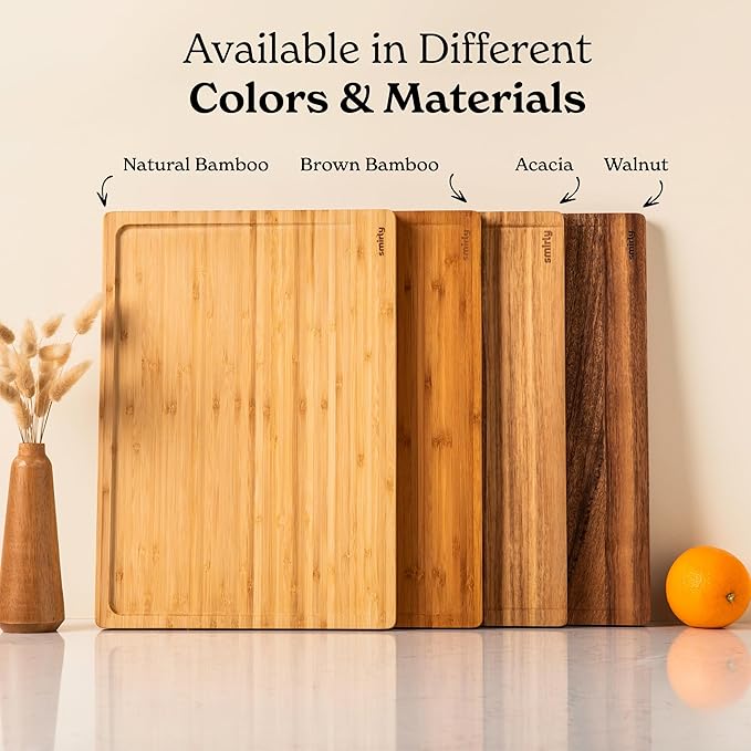 SMIRLY Walnut Wood Cutting Boards for Kitchen, Large - Small, Walnut Wooden Cutting Board Set with Deep Juice Grooves, Non Toxic Serving Tray