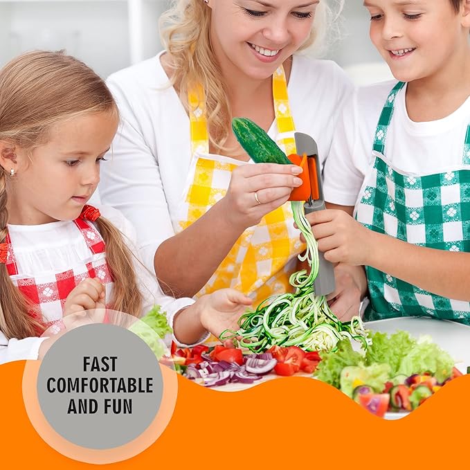 Cheer Collection Handheld Vegetable Spiralizer, Stainless Steel Rotary Vegetable Peeler with Non Slip Handle, Veggie Cutter Julienne Peeler for Carrots Zucchini