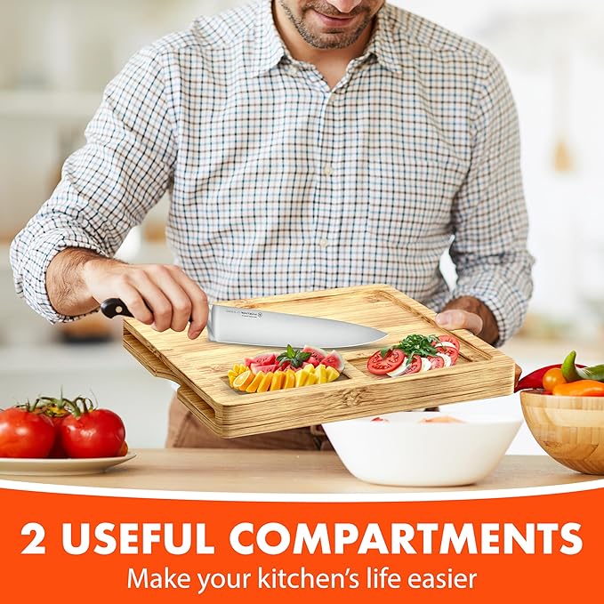 Cutting Boards for Kitchen β Bamboo Cutting Board with 7 Color-Coded Chopping Mats + Bonus Wood Cutting Board β Knife-Friendly & Dishwasher Safe Wooden Cutting Boards for Kitchen.