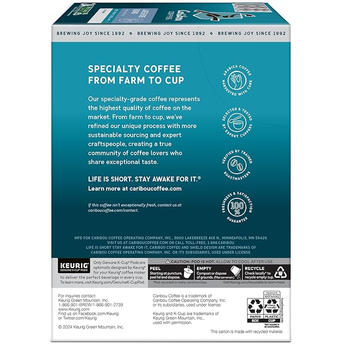 Caribou Coffee Lakeshore Blend Keurig Single-Serve K-Cup Pods, Medium Roast, 24 Count (Pack of 4)