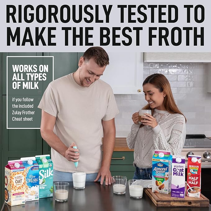 Zulay Kitchen Milk Frother Handheld Electric Whisk with AA Duracell Batteries – Durable Drink Mixer for Coffee, Lattes, Cappuccinos & More - Mint