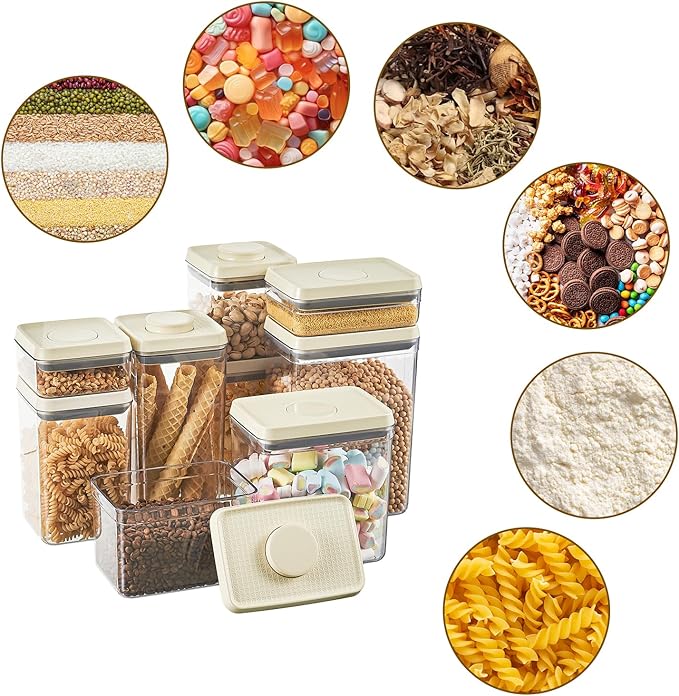 Airtight Food Storage Containers with Pop Top Lids, 4 Pcs BPA Free Plastic Dry Food Canisters for Kitchen Pantry Organization Cereal Flour and Sugar, (1.54qt+0.9qt)*2