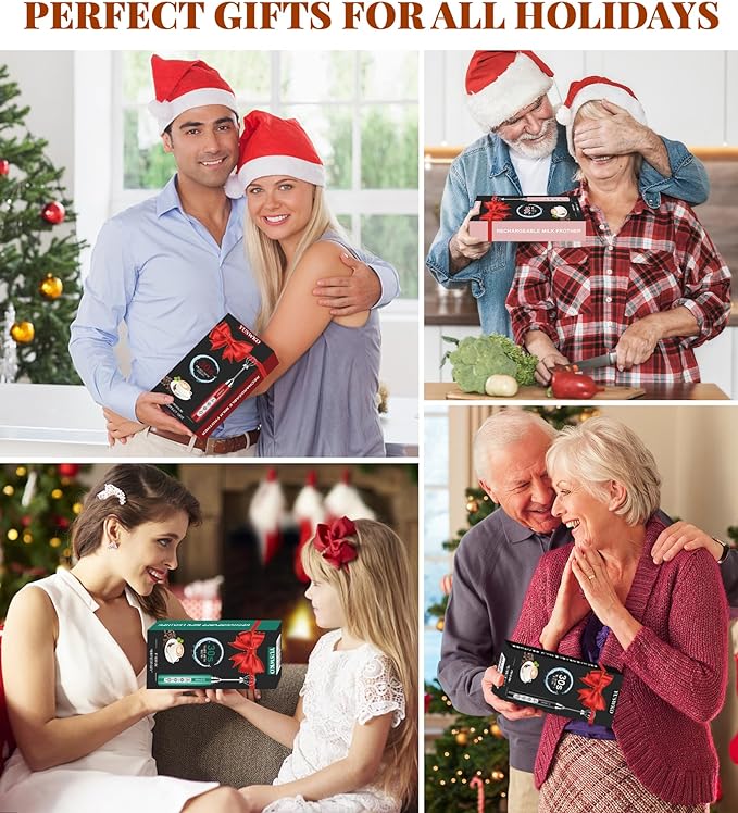 YUSWKO Milk Frother Handheld for Coffee, Rechargeable Drink Mixer with 3 Heads 3 Speeds Electric Coffee Frother Whisk, Gift for Many Occasions and Festival