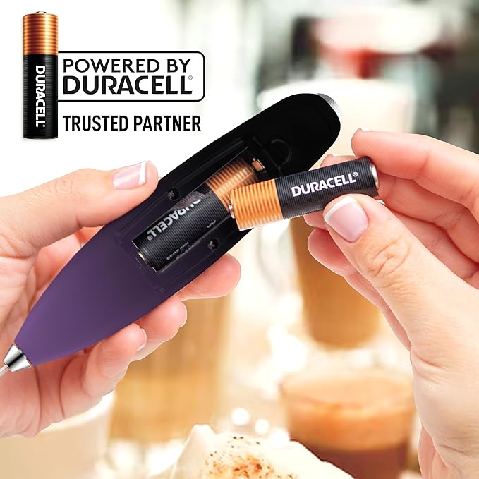 Zulay Kitchen Powerful Milk Frother Wand With 4 AA Duracell Batteries - Ultra Fast Handheld Drink Mixer - Electric Whisk Foam Maker for Coffee, Lattes, Cappuccino, Matcha & Creamer -