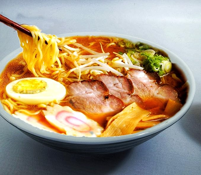 4 Ramen Bowls, 12 pieces Pho set. Gray White Asian Japanese soup. Utensil: Spoons And Chopsticks kit. Melamine. Large 37 oz. Noodles, Rice, Udon, Thai, Chinese, Korean, Wonton, Miso.