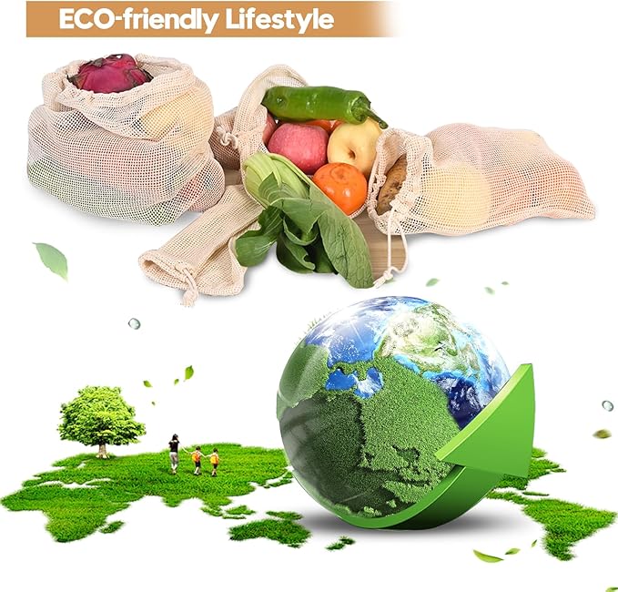 9 Pack Reusable Produce Bags Reusable Washable - vegetable bags grocery reusable - Vegetable Bags - Produce Storage Bag - Mesh Bags for Grocery Shopping, Vegetables & Fruits - 100% Cotton(3S/3M/3L).