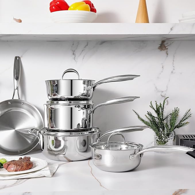 KEAWELL K3 Premium 8-Quart Tri-Ply Stainless Steel Stockpot with Lid, Induction & Oven Safe up to 600°F, Even Heating, Professional Cookware for All Stovetops (8-Qt)