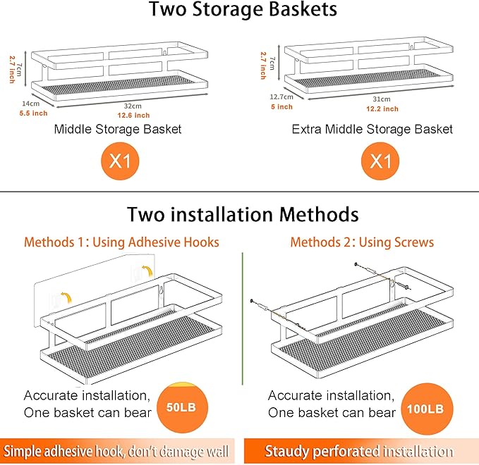 PUSDON Metal Wall Hanging Basket 2 Packs DIY Suitable for Multiple Scenes - Middle Black Guardrail Suit