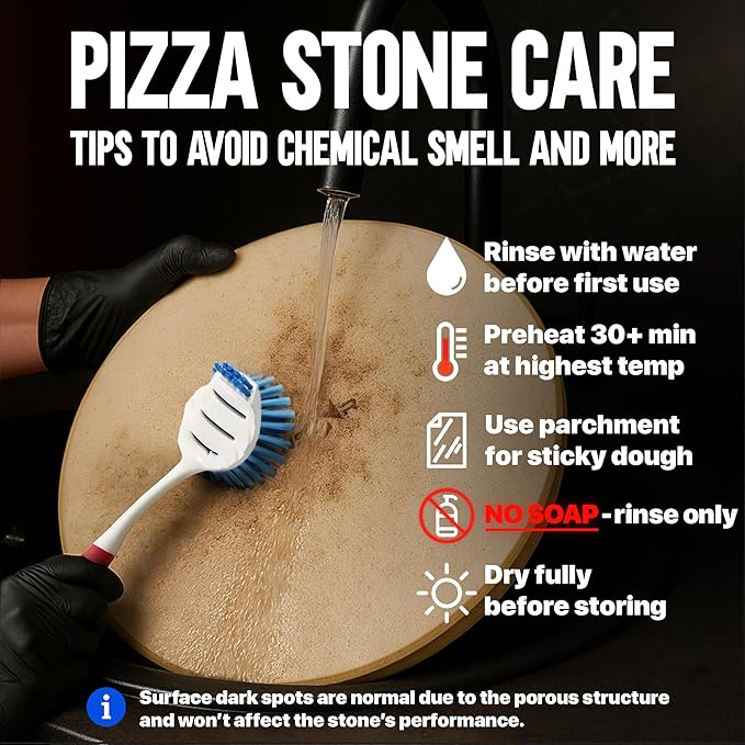 KitchenStar 16-inch Pizza Stone for Oven and BBQ Grill with Handles, Round, 5/8" Thick - Natural Cordierite, 1800 °F Resistant, Baking Stone Set with Stainless Steel Rack & Plastic Scraper Tool