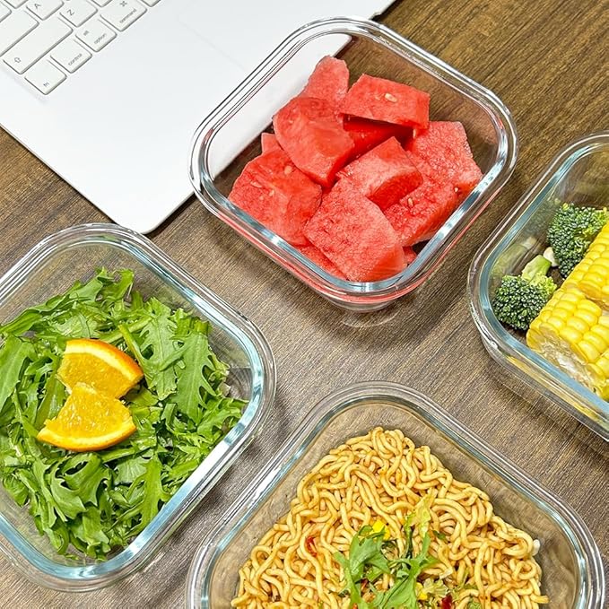 16 Pcs 2Cup Square Glass Food Storage Containers With Lids, 16OZ Food Meal Prep Bowls BPA free, Small Square Glass Food Containers Leak-proof, Dishwasher Microwave Freezer Safe (8 Packs)