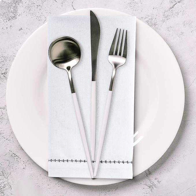 Urban Villa Cloth Napkin Set of 6 Hemstitch White Black 20x20 Inches Premium Soft Cotton Highly Absorbent Reusable & Washable Dinner Table Napkins for Home and Weddings