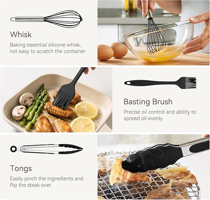 Silicone Cooking Utensils Set, 28 Pcs Kitchen Utensils Set for cooking, 446°F Heat Resistant Spatula Set, Food Grade Silicone and Stainless Steel Handle Kitchen Gadgets for Nonstick Cookware BPA Free