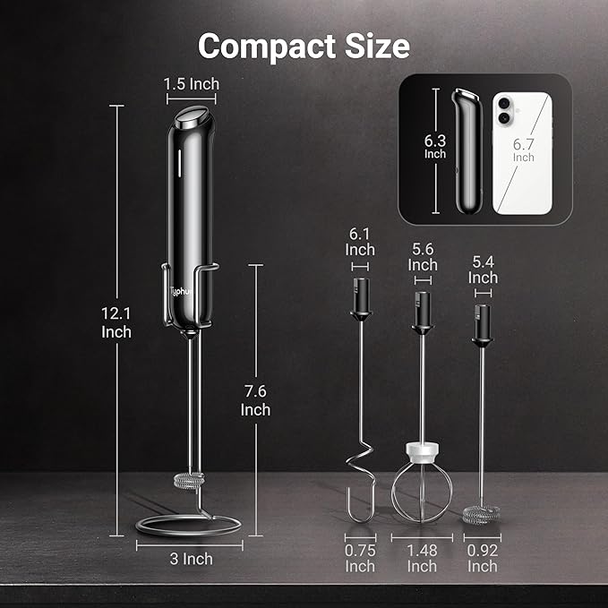 InstaWhisk Milk Frother with Variable Speed, Rechargeable Coffee Frother Wand with Detachable Double Whisk, Drink Mixer Handheld Electric Stirrer for Latte, Cappuccino, Matcha, Almond Milk, Protein