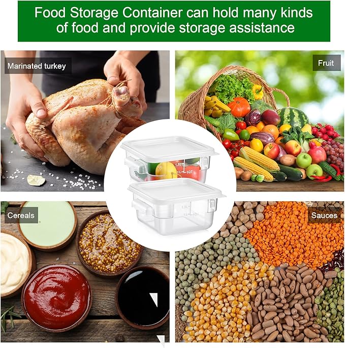 2 Pieces Square Food Storage Containers Polycarbonate Clear food Container with Lid Commercial Storage with Graduations for Commercial Kitchen Dough Marinating Meat(White,2 Qt)