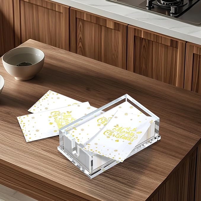 Napkin Holder for Table, Acrylic Napkin Paper Towel Holder for Kitchen, Clear Acrylic Guest Towel Holder Tray for Bathroom, Cocktail Napkin Holder for Dinner (Rectangle Clear 0.4+0.47in Thickness)
