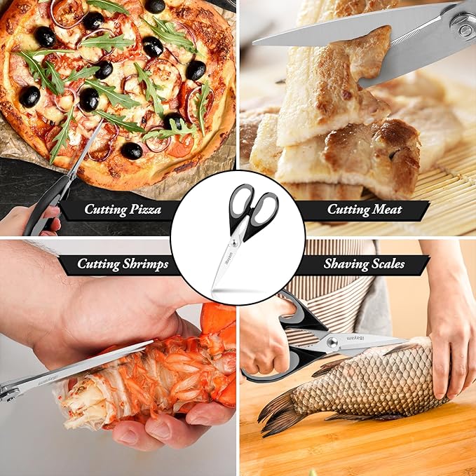 Kitchen Gadgets Utensils Set for Home, iBayam 8.5" Kitchen Scissors with Sheath, Black Cooking Scissors, All Purpose Shears