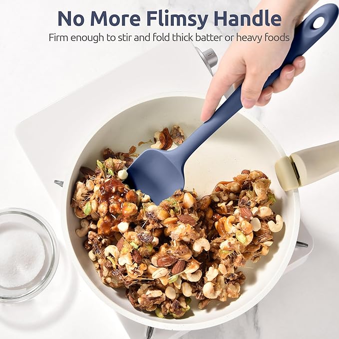 U-Taste Extra-Long 600ºF Heat Resistant Spatula Spoon: 14" Silicone Spoonula Cooking Utensils for Kitchen Use, Non-Stick Scoop Scraper with Soft Edge & Firm Core for Mixing, Serving (Midnight Blue)