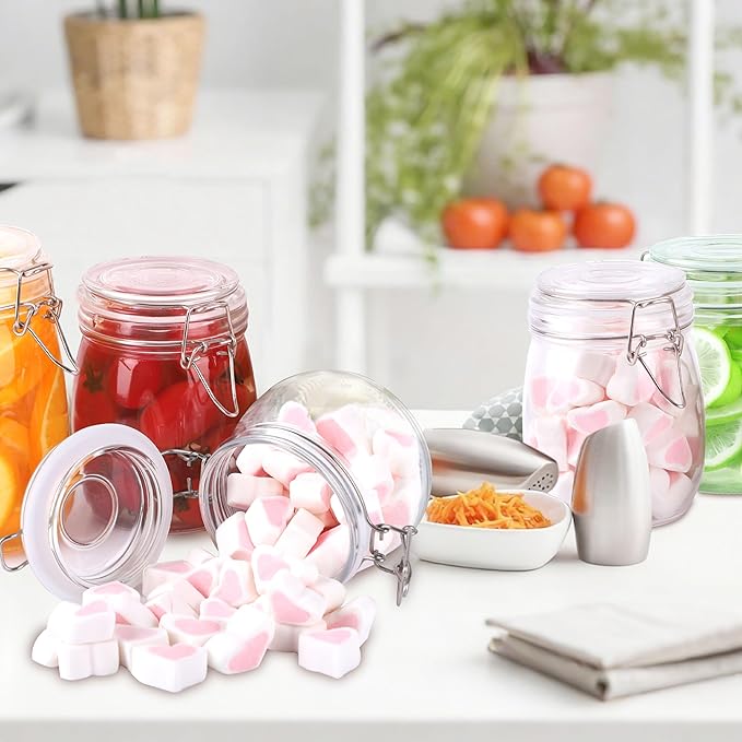 Glass Containers With Lids 24 Oz Food Grade Airtight Glass Jars With Lid 2 Pack Wide Mouth Food Storage Canisters With Clasp For Flour, Coffee, Sugar, Pickle, Beans, Candy, Nuts, Rice, Pasta