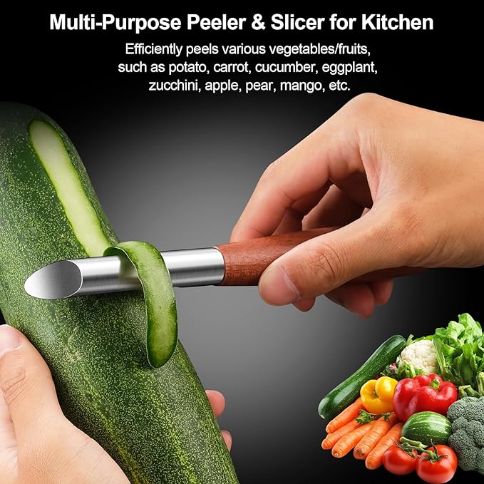 Vegetable Peeler Stainless Steel, Premium Potato Peelers for Kitchen, Ultra Sharp Rotary Blade Fruit & Veggie Peeler, Apple Peeler, I Shaped Peeler Real Wood Non-Slip Handle(5 Years Warranty)
