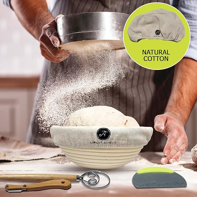 Premium Banneton Bread Proofing Basket - A Complete Sourdough Bread Baking Kit - Bread Baking Supplies - Sourdough Starter Jar Kit