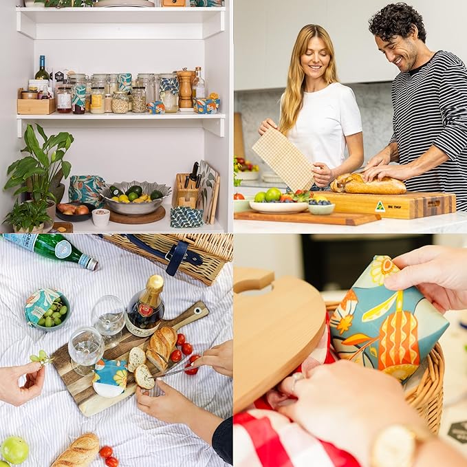 Reusable Beeswax Wraps for Food | 7 Pack | Eco Friendly, Organic, Biodegradable, Plastic Free, Bee's Wrap Bowl Covers and Food Storage | Cling Wrap Alternative