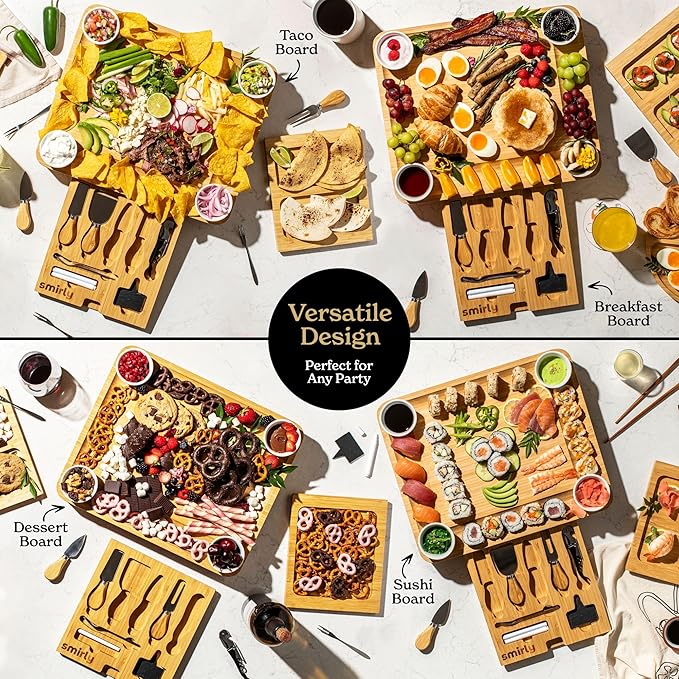SMIRLY Charcuterie Boards Set - Large Bamboo Cheese Board Set - House Warming Gifts New Home, Wedding Gift for Couple, Bridal Shower Gift, Birthday Gifts for Women