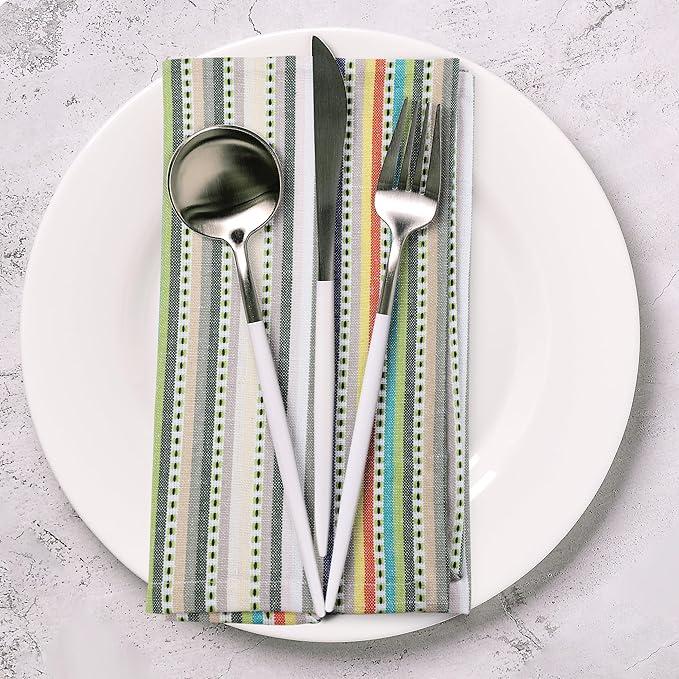 Urban Villa Cloth Napkins Set of 12 20x20 Inches 100% Cotton Napkins Cloth Washable Durable Reusable Absorbent Table Dinner Napkins Cloth for Hotel Lunch Restaurant Weddings Parties – Beige Stripes