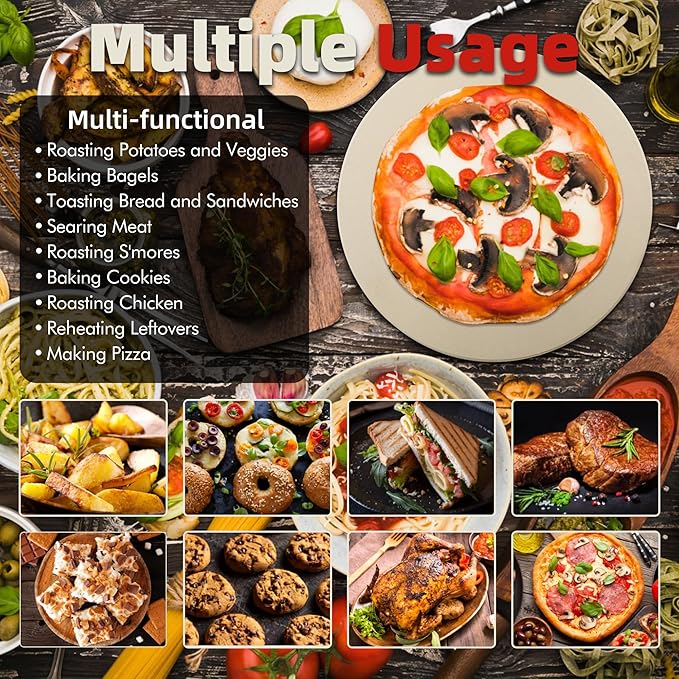14" Round Pizza Stone, Heavy Duty Cordierite Pizza Pan for Grilling & Pizza Oven, High Temperature Resistant Baking Stone for Pizza, Bread, Meat