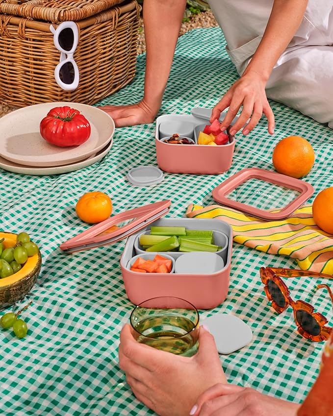 Caraway 2pc Glass Food Storage Set - 4.4 Cup Food Containers (2) - Ceramic Coated - Non Toxic, Non Stick Lunch with Lids - Dishwasher, Oven, & Microwave Safe - Perracotta