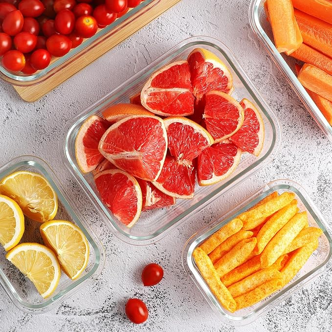 10 Pack Borosilicate Glass Meal Prep Containers with Locking Lids, Glass Food Storage Containers Set, Airtight Lunch Bento Boxes, BPA-Free & Leak Proof, 36oz & 14oz, Freezer, Oven Safe-Purple