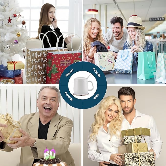 Smart Temperature Control Mug, 13 Oz Premium Ceramic Coffee Cup with 15W Wireless Charger, Charges Phones, Ceramic White