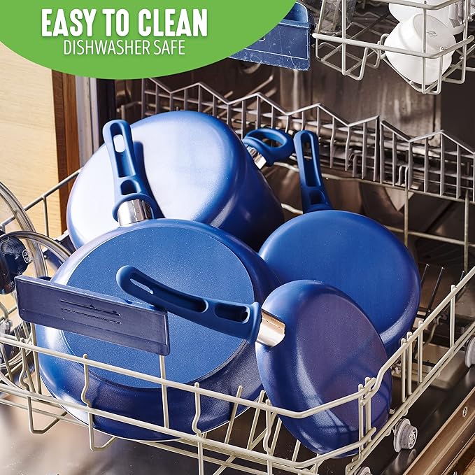 GreenLife Soft Grip 1QT and 2QT Saucepan Set, Healthy Ceramic Nonstick, Non Toxic PFAS & PFOA-Free, Dishwasher Safe, Glass Lids, Stay-Cool Handles, Easy Clean Cookware, Kitchen Essentials, Blue