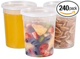 32oz Plastic Deli Containers, 240 Sets - Leakproof, Stackable, BPA Free, Microwavable, Freezer Safe