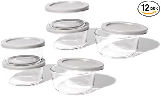 12-Piece Glass Food Storage Containers Set (6 Containers + 6 BPA-Free Lids) | 2-Cup, Leakproof | Microwave, Freezer, Oven & Dishwasher Safe | Ideal for Meal Prep & Pantry Organization