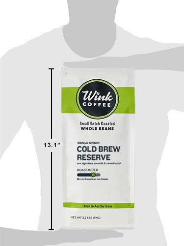Wink Coffee Medium Dark Roast, Large 2.2lb bag, Low Acid Whole Bean Coffee, 'Cold Brew Reserve', Single Origin Colombian Arabica Beans, Smooth, Sustainably Sourced