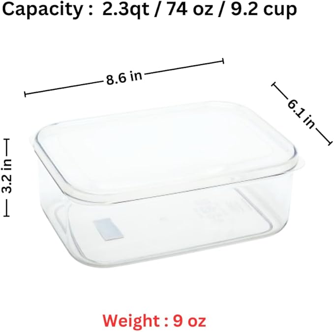 Lustroware Micro Clear Transparent Food Storage Containers with Lids – Large Capacity BPA-Free, Shatterproof, Dishwasher & Microwave Safe, 2.3 qt Refrigerator Organizer Bins, Made in Japan, Set of 6