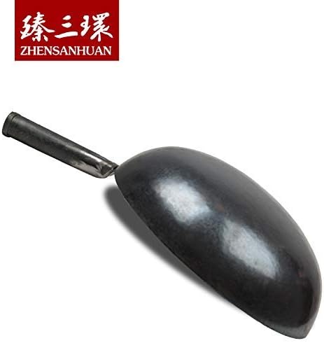 臻三环 ZhenSanHuan Chinese Hand Hammered Iron Woks and Stir Fry Pans, Non-stick, No Coating, Carbon Steel Pow (30CM, Blue Black - Seasoned)
