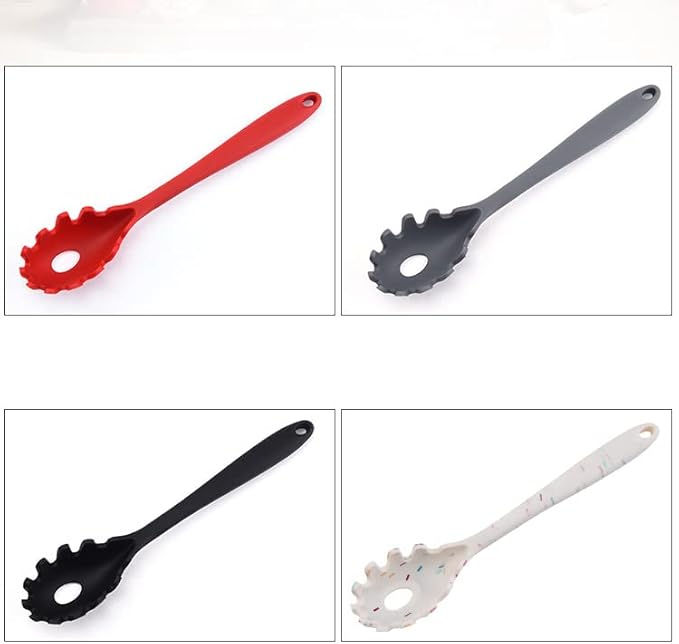 Silicone Pasta Fork (11.5"), High Heat Resistant to 480°F, Hygienic One Piece Design, Spaghetti Strainer & Server Spoon Pasta Forks (White)