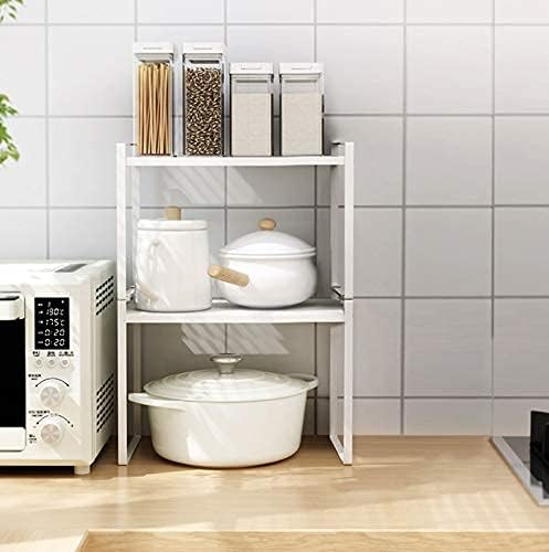 2pk Kitchen Cabinet Shelf Counter Organizer Rack Pantry Storage Bathroom Bedroom Office Table Desk Space Saving Steel Frame Stackable Rust Resistant Non Slip White-Tall- L13in W8.3in H9.5in