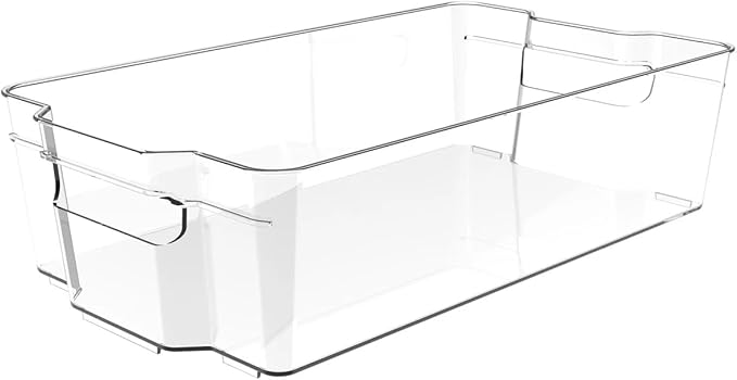 Fridge Fruit Storage Containers Stackable Fruit And Vegetable Storage For Refrigerator - Pantry Bins With Handle - Clear Plastic, BBA-free, 14.8" W x 8.3" D x 3.9" H