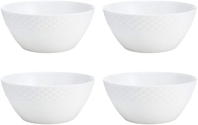 Mikasa Trellis Bone China 16-Piece Dinnerware Set, Service for 4, White Lightweight Porcelain with Textured Design, Chip-Resistant and Dishwasher Safe