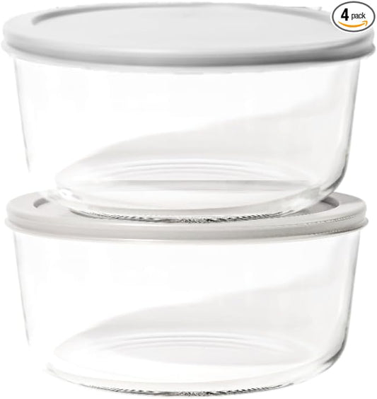 4-Piece Glass Food Storage Containers Set (2 Containers + 2 BPA-Free Lids) | 6.5-Cup, Leakproof | Microwave, Freezer, Oven & Dishwasher Safe | Ideal for Meal Prep & Pantry Organization, Grey