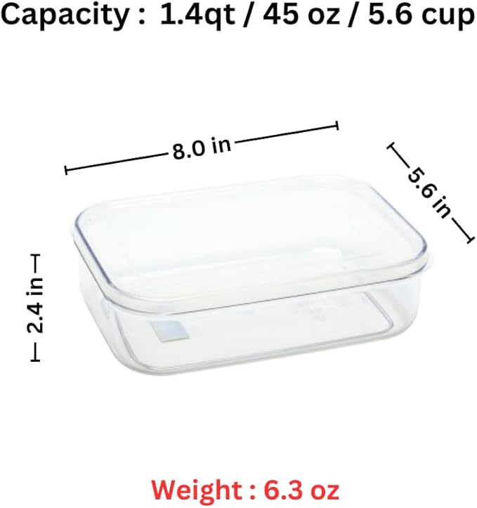 Lustroware Micro Clear Transparent Food Storage Containers with Lids – BPA-Free, Shatterproof, Dishwasher & Microwave Safe, 1.4 qt Stackable Refrigerator Organizer Bins, Made in Japan, Set of 6