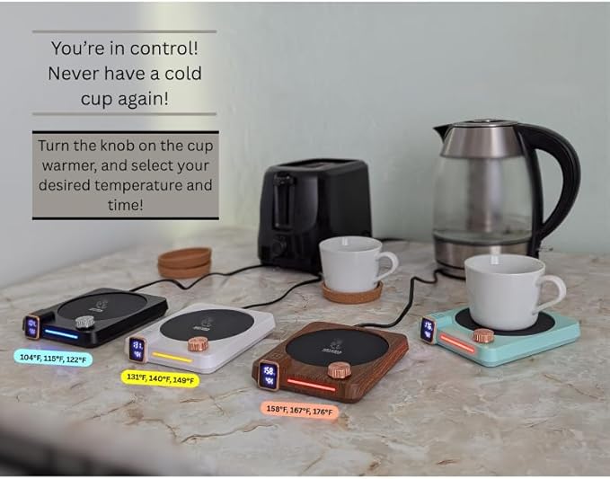 Hot Drink Beverage Warmer. Coffee, Milk, Tea, Cappuccino, Mocha, Candles, Dial Tempreture and Digital Display. Desk, Office, Workplace. 105F- 176F. 4 Hour shutoff, 1-12 Hour Schedule. (Black)