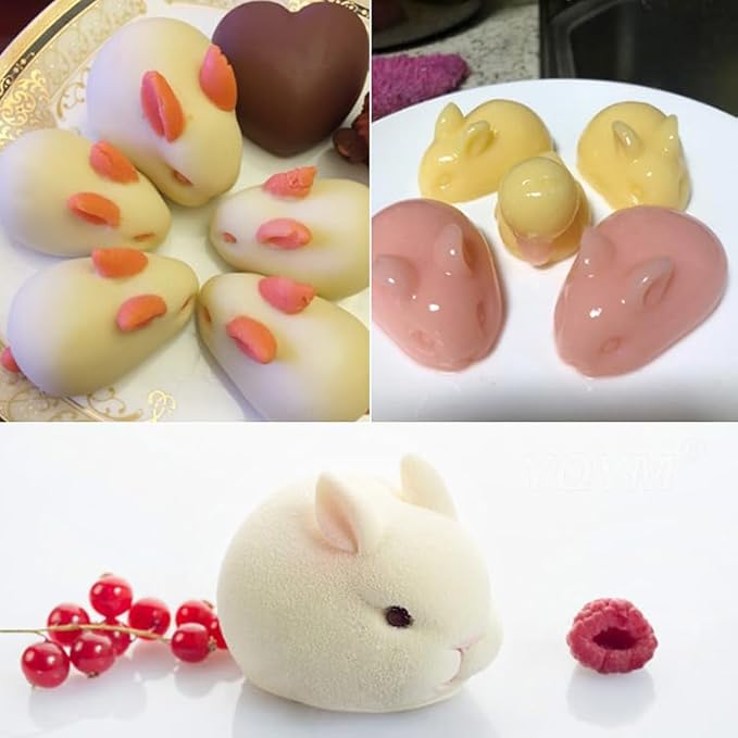 OCPO KITCHEN 3D Easter Bunny Silicone Mold for Baking Rabbit Shape Mousse Cake, French Dessert, Chocolate, Pastry, Pudding, Jelly, Cake Decoration Mold, Rabbit Shape (6 Cavity)