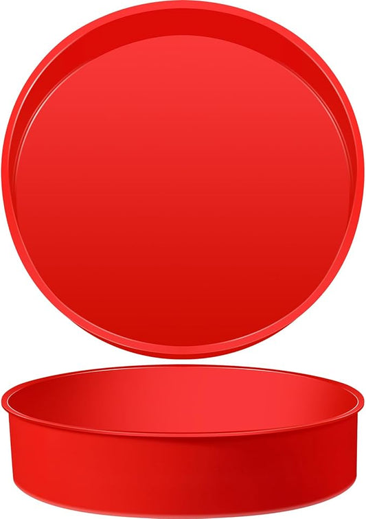 2 Pcs Silicone Cake Pan Round Baking Cake Molds Non-stick Quick Release Suitable for Cheesecake Puddings Party Favors(Red,8 Inches)